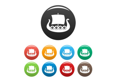 Ship viking icons set color vector