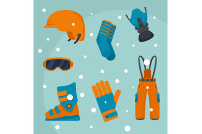 Winter equipment background, flat style