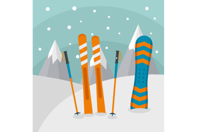 Ski mountains background, flat style