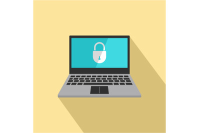 Secured laptop icon, flat style