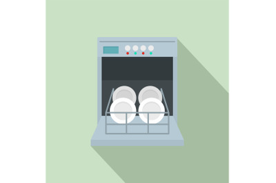 Open dishwasher icon, flat style