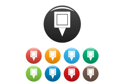 Square pin icons set color vector