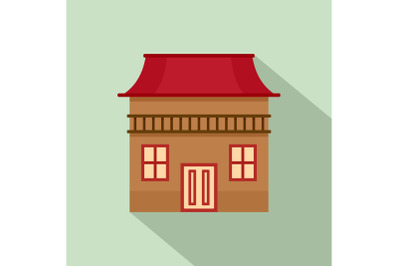 Wood house icon, flat style