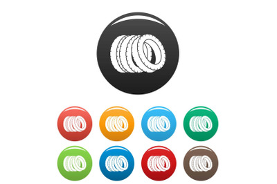 Pile of tire icons set color vector