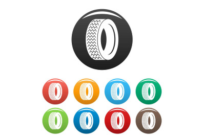 Machine tire icons set color vector