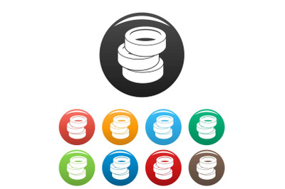 Stack of tire icons set color vector