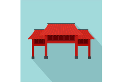 Red asian arch icon, flat style