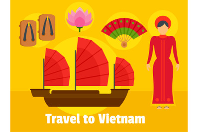 Travel to Vietnam background, flat style