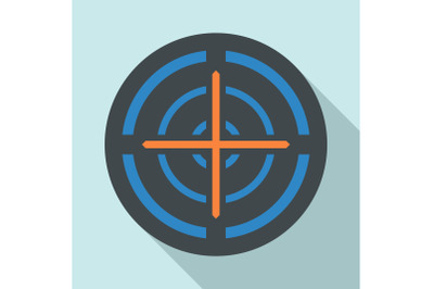 Orange cross gun aim icon, flat style