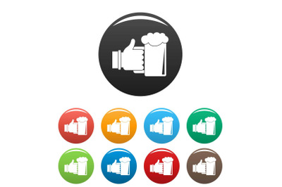 Beer in hand icons set color vector