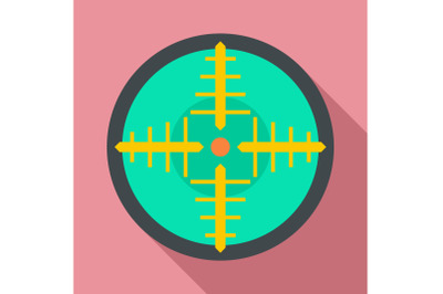 Green gun aim icon, flat style