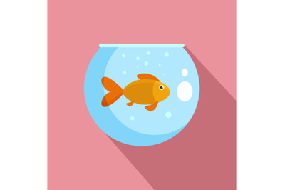 Fish in round aquarium icon, flat style