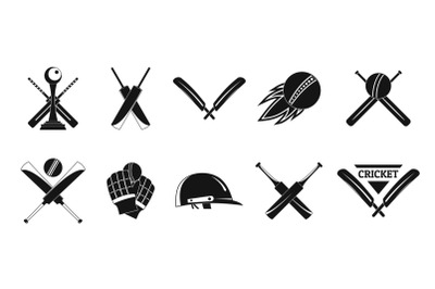Cricket sport ball logo icons set, simple style