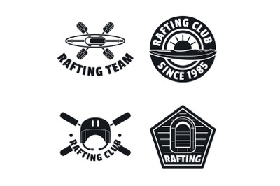 Rafting kayak canoe logo icons set, simple style