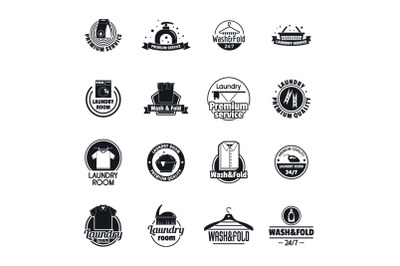 Laundry logo service icons set, simple style