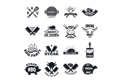 Steak logo grilled beef icons set, simple style