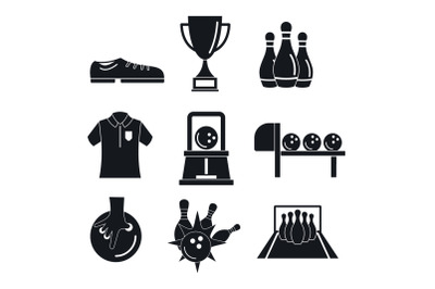 Bowling kegling game icons set, simple style