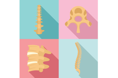 Spine orthopedic vertebra icons set, flat style