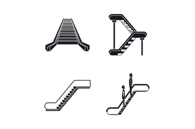 Escalator elevator icons set, simple style