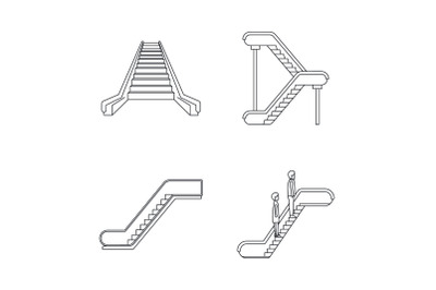Escalator elevator icons set, outline style