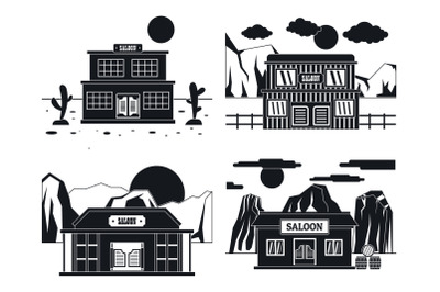 Saloon wild west banner concept set, simple style
