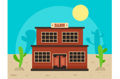 Desert saloon concept background, flat style