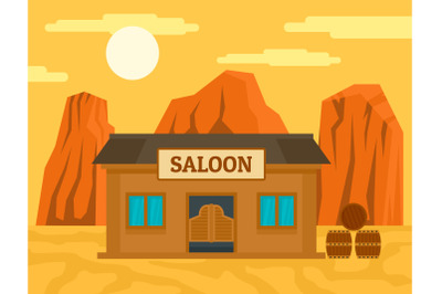 American western saloon concept background, flat style