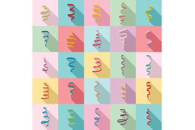 Serpentine coil ribbon icons set, flat style
