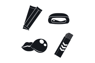 Gum chewing bubble icons set, simple style