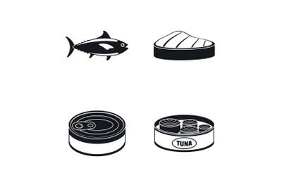 Tuna fish can steak icons set, simple style