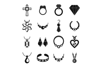 Jewellery necklace luxury icons set, simple style