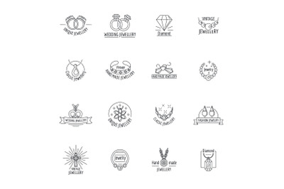 Jewellery logo luxury icons set, outline style