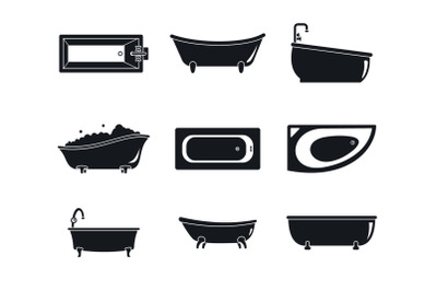 Bathtub interior icons set, simple style