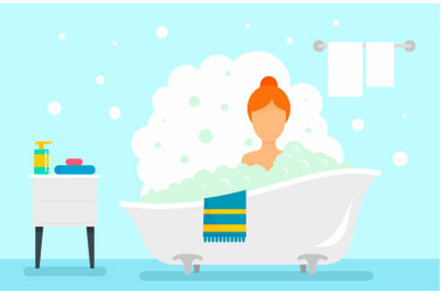 Woman take bath concept background, flat style