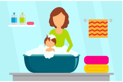 Mother wash kid concept background, flat style
