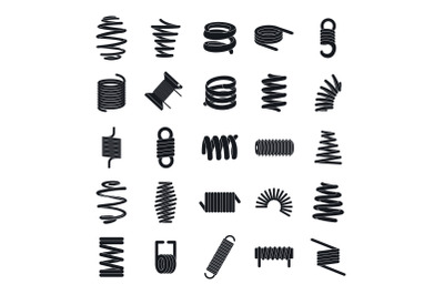 Coil spring cable icons set, simple style