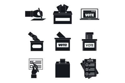 Ballot voting box vote icons set, simple style