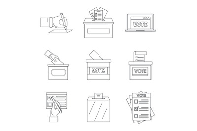 Ballot voting box vote icons set, outline style