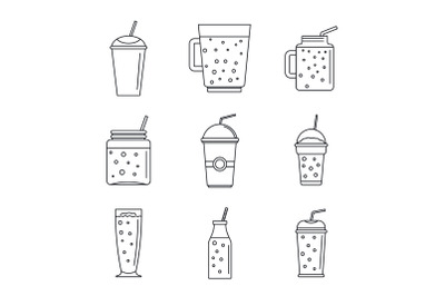 Smoothie fruit juice icons set, outline style