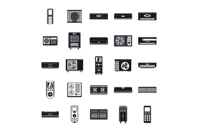 Conditioner air filter icons set, simple style