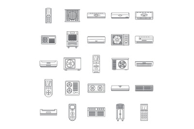 Conditioner air filter icons set, outline style