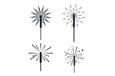 Sparkler fireworks bonfire icons set, simple style