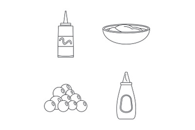 Mustard seeds sauce icons set, outline style