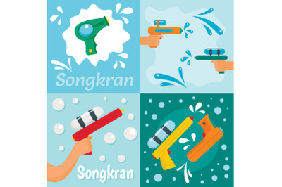 Squirt gun water banner concept set, flat style