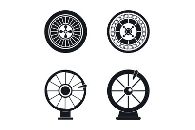 Roulette wheel fortune icons set, simple style