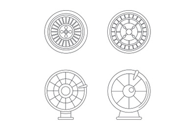 Roulette wheel fortune icons set, outline style