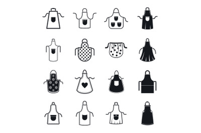 Apron cooking chef icons set, simple style