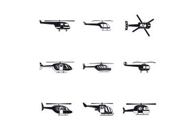 Helicopter military icons set, simple style