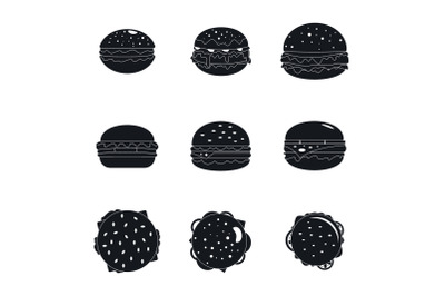 Burger sandwich bread bun icons set, simple style