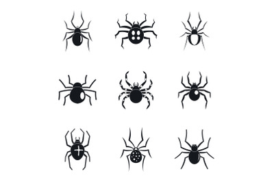 Spider bug caterpillar icons set, simple style